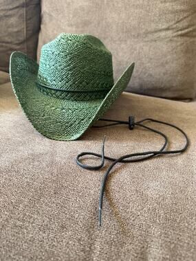 Tombstone Cowboy Hat Green Woven Straw Western One Size Chin Cord Made Mexico